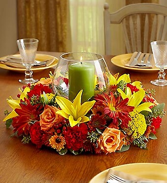 Fall Centerpiece with Pillar Candle