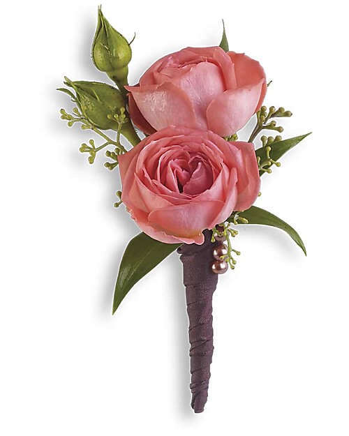 Coral Rose Boutonniere