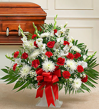 Red and White Sympathy Floor Basket