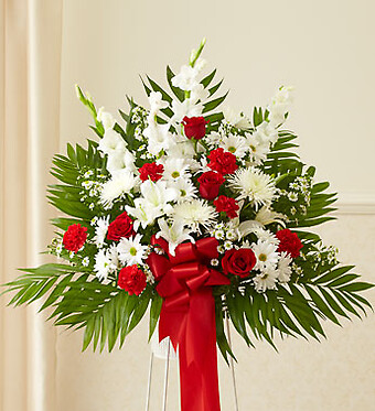 Red and White Sympathy Standing Basket