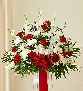 Red and White Sympathy Standing Basket