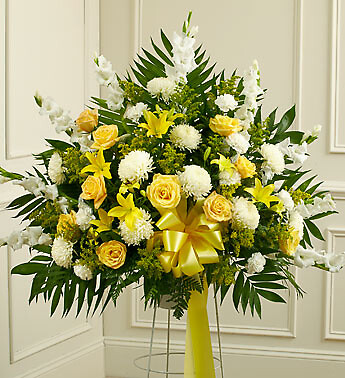 Yellow and White Sympathy Standing Basket