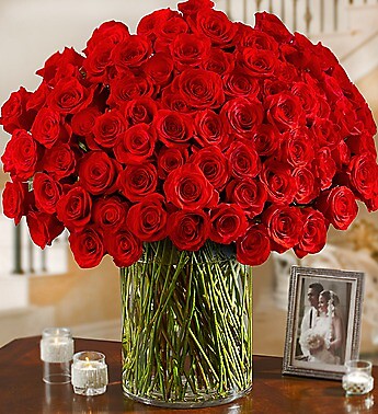 100 Red Roses in a Vase